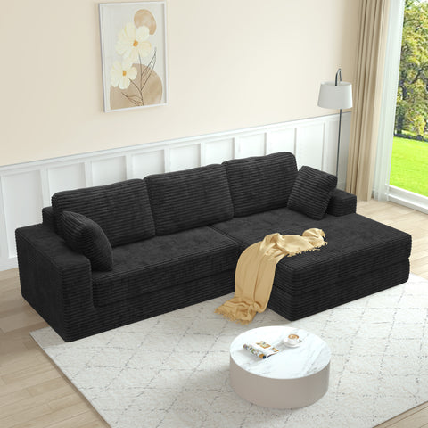 Right Sofa Seat, L-Shape Modular Sectional Sofa, Compressed Corduroy Couch in Modern Minimalist Style, Unfolds into a Bed, Space-Efficient and Comfy for Bedroom
