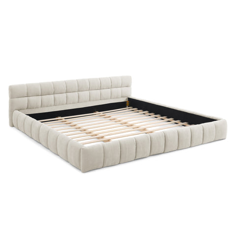 King size Upholstered Bed Frame with Thick Fabric, Chenille Fabric Grounded Queen Size Platform Bed with Headboard and Solid Frame. No Box Spring Needed(88.5''*85.5''*24'')