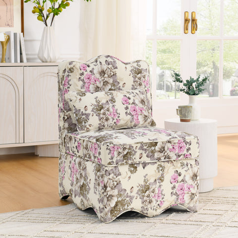 Flannel Single Dining Chair with Soft Cushion & Backrest, No Armrests, Matching Pillow for Waist Support, Ideal for Living Room