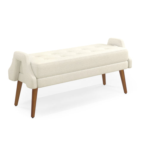 Modern Living Room Bench with Looped Yarn Fabric, Soft Cushion, Geometric Armrests & Rubber Wooden Legs, for Living Rooms, Bedrooms & Entrances