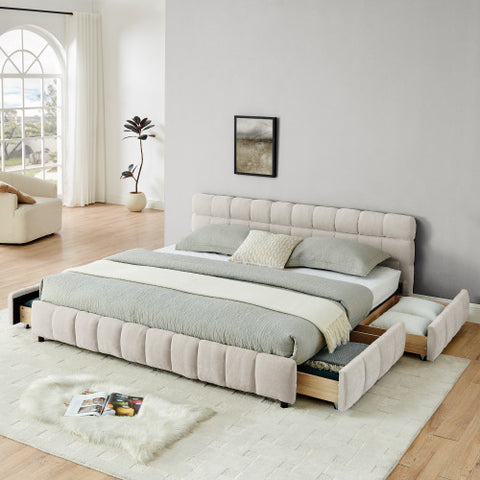 King Size Upholstered Bed ,comfortable upholstered bed frame, Chenille fabric, with headboard and solid bed frame. With drawer for storage.(88.5''*85.5''*31'')