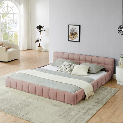 King size Upholstered Bed Frame with Thick Fabric, Chenille Fabric Grounded Queen Size Platform Bed with Headboard and Solid Frame. No Box Spring Needed(88.5''*85.5''*24'')