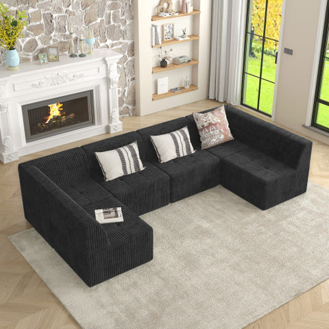 Minimalist U-Shaped Sectional Sofa – Compressed Corduroy Couch, Sleeper Design for Living Room & Bedroom,Space-Efficient Comfort