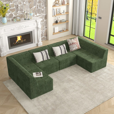 Minimalist U-Shaped Sectional Sofa – Compressed Corduroy Couch, Sleeper Design for Living Room & Bedroom,Space-Efficient Comfort