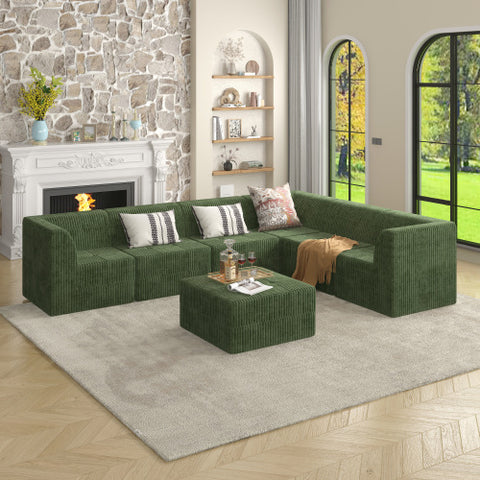 L-Shape Modular Sectional Sofa, DIY Compressed Modern Minimalist Corduroy Couch, Sleeper Sofa for Living Room & Bedroom, Space-Efficient & Comfy