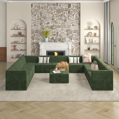 U-Shaped Modular Sectional Sofa, DIY Compressed Corduroy Couch, Modern Minimalist Sleeper Sofa for Living Room & Bedroom, Comfy & Space-Efficient