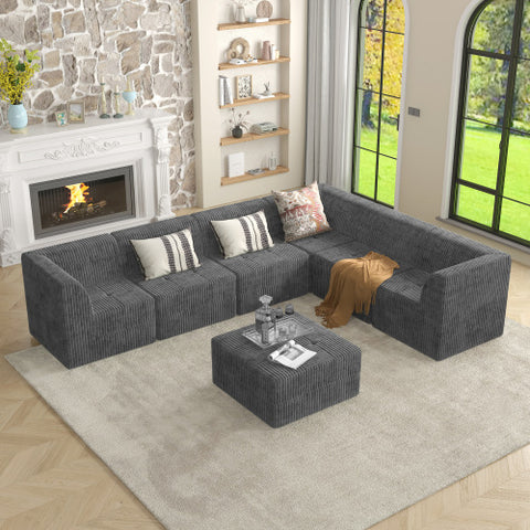 L-Shape Modular Sectional Sofa, DIY Compressed Modern Minimalist Corduroy Couch, Sleeper Sofa for Living Room & Bedroom, Space-Efficient & Comfy