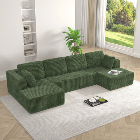 Modern U-Shaped Modular Sofa, Compressed Corduroy Sectional Couch, Convertible Sleeper Sofa for Bedroom,Living Room,Comfortable