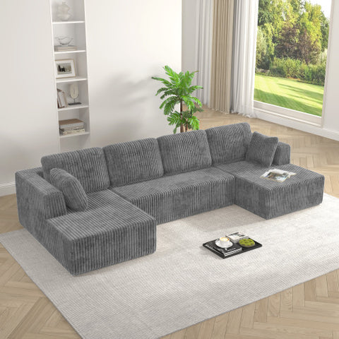 Modern U-Shaped Modular Sofa, Compressed Corduroy Sectional Couch, Convertible Sleeper Sofa for Bedroom,Living Room,Comfortable
