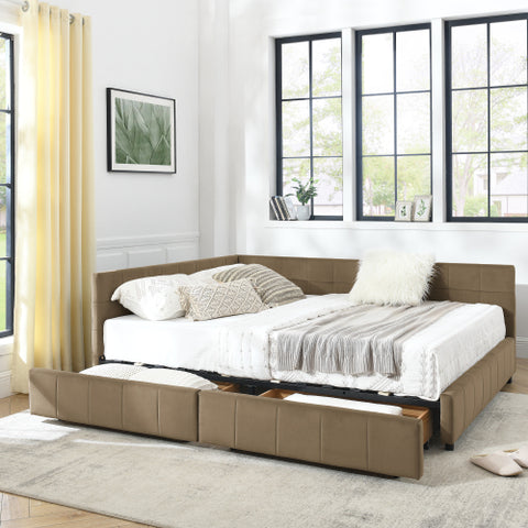 Queen Size Storage Upholstered Tufted Bed Frame with Sofa-Style Backrest & Armrests, Velvet Upholstery for Bedroom & Living Room