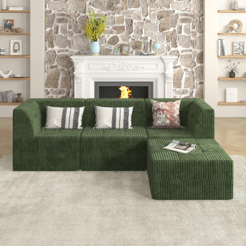 L-Shape Modular Sectional Sofa, DIY Compressed Corduroy Couch in Modern Minimalist Style, Space-Efficient Sleeper Sofa for Living Room and Bedroom