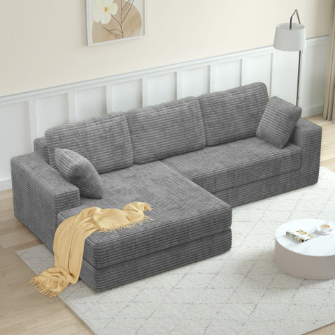 Left Sofa Seat, L-Shape Modular Sectional Sofa, Compressed Corduroy Couch in Modern Minimalist Style, Unfolds into a Bed, Comfy and Space-Efficient for Bedroom