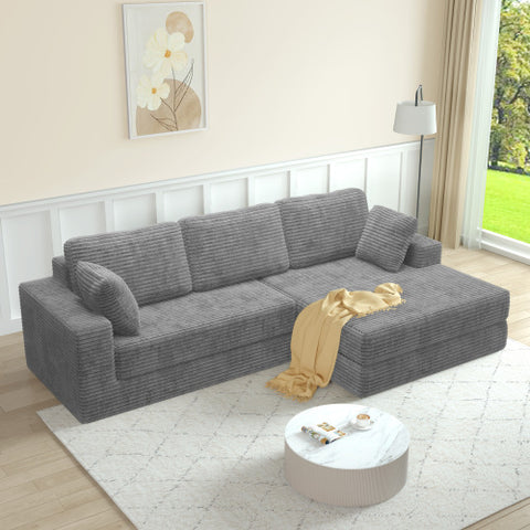 Right Sofa Seat, L-Shape Modular Sectional Sofa, Compressed Corduroy Couch in Modern Minimalist Style, Unfolds into a Bed, Space-Efficient and Comfy for Bedroom