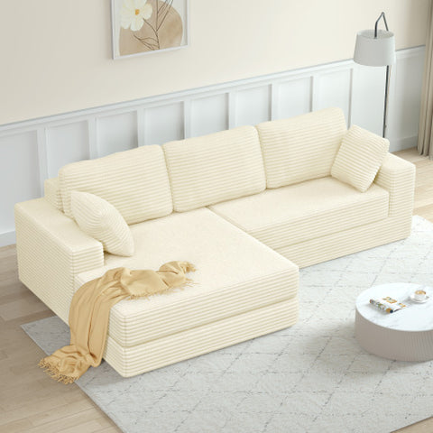 Left Sofa Seat, L-Shape Modular Sectional Sofa, Compressed Corduroy Couch in Modern Minimalist Style, Unfolds into a Bed, Comfy and Space-Efficient for Bedroom
