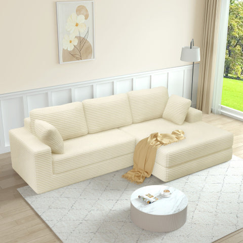 Right Sofa Seat, L-Shape Modular Sectional Sofa, Compressed Corduroy Couch in Modern Minimalist Style, Unfolds into a Bed, Space-Efficient and Comfy for Bedroom