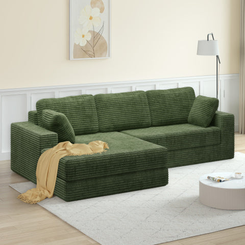 Left Sofa Seat, L-Shape Modular Sectional Sofa, Compressed Corduroy Couch in Modern Minimalist Style, Unfolds into a Bed, Comfy and Space-Efficient for Bedroom