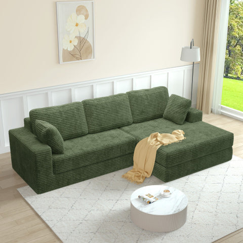 Right Sofa Seat, L-Shape Modular Sectional Sofa, Compressed Corduroy Couch in Modern Minimalist Style, Unfolds into a Bed, Space-Efficient and Comfy for Bedroom