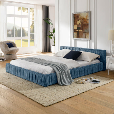 Queen Size Upholstered Bed Frame with Chenille fabric with pleated design,Grounded Queen Size Platform Bed with Headboard and Solid Frame. No Box Spring Needed(88"*67"*23.5")