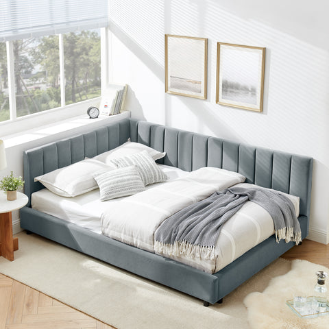 Full Size Upholstered Tufted Bed Frame, Sofa Bed Frame with Comfortable Backrest and Armrests, Full Size Bed for Bedroom, Living Room,Velvet(81''*60''*29.5'')