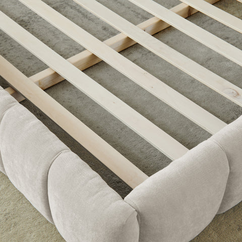 King size Upholstered Bed Frame with Thick Fabric, Chenille Fabric Grounded Queen Size Platform Bed with Headboard and Solid Frame. No Box Spring Needed(88.5''*85.5''*24'')