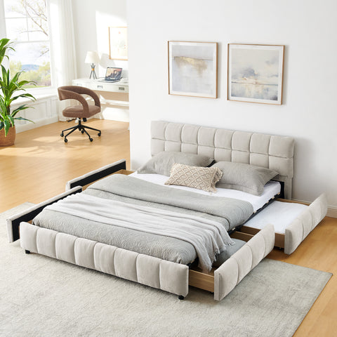 Queen Size Upholstered Bed ,comfortable upholstered bed frame, Chenille fabric, with headboard and solid bed frame. With drawer for storage