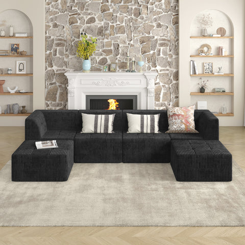 U-Shape Modular Sectional Sofa, Compressed Corduroy Couch in Modern Minimalist Style, Comfortable Sleeper Sofa for Living Room and Bedroom, Space-Efficient Design