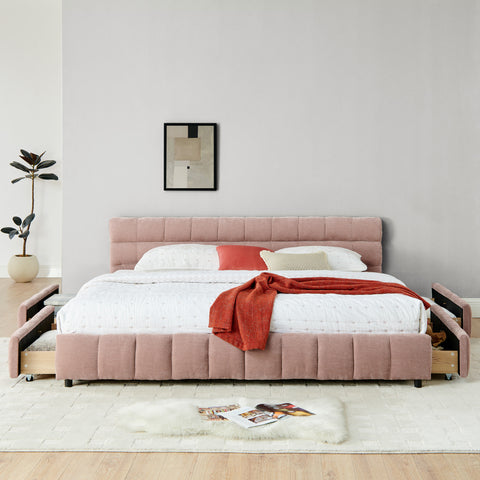 King Size Upholstered Bed ,comfortable upholstered bed frame, Chenille fabric, with headboard and solid bed frame. With drawer for storage.(88.5''*85.5''*31'')