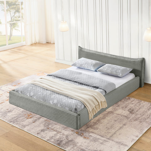 Queen Size Upholstered Bed FrameAnd velvet fabric,Grounded Platform Bed with Decorative Curved Headboard and Solid Wood Frame, No Box Spring Required(68''*87.75''*24.25'')