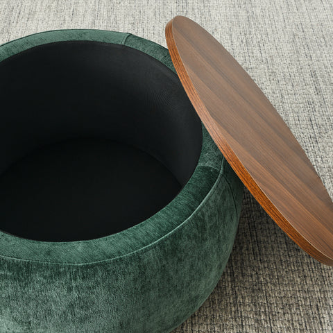Round Storage Ottoman – 2-in-1 End Table and Ottoman with Room Drawers, Small Seat, 25"x25"x14.7", Stylish and Practical