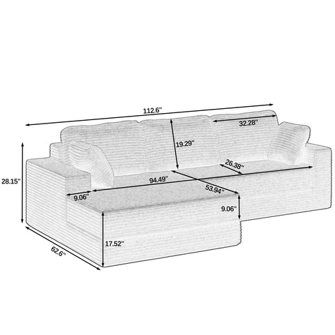 Left Sofa Seat, L-Shape Modular Sectional Sofa, Compressed Corduroy Couch in Modern Minimalist Style, Unfolds into a Bed, Comfy and Space-Efficient for Bedroom