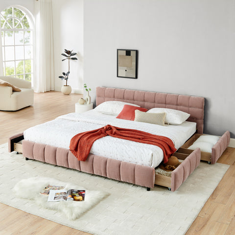 King Size Upholstered Bed ,comfortable upholstered bed frame, Chenille fabric, with headboard and solid bed frame. With drawer for storage.(88.5''*85.5''*31'')