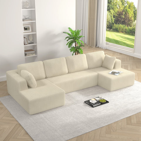 Modern U-Shaped Modular Sofa, Compressed Corduroy Sectional Couch, Convertible Sleeper Sofa for Bedroom,Living Room,Comfortable