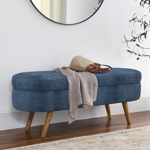 Large Capacity Ottoman Storage Stool with Oval Design & Rubber Wood Legs, Multi-Functional Chair with Storage for Living Room