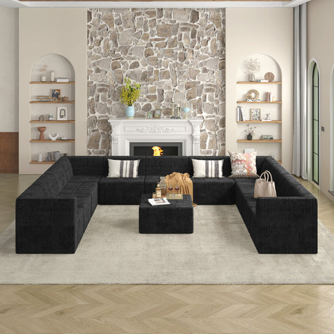 U-Shaped Modular Sectional Sofa, DIY Compressed Corduroy Couch, Modern Minimalist Sleeper Sofa for Living Room & Bedroom, Comfy & Space-Efficient