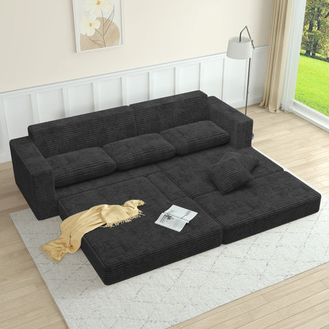 Left Sofa Seat, L-Shape Modular Sectional Sofa, Compressed Corduroy Couch in Modern Minimalist Style, Unfolds into a Bed, Comfy and Space-Efficient for Bedroom