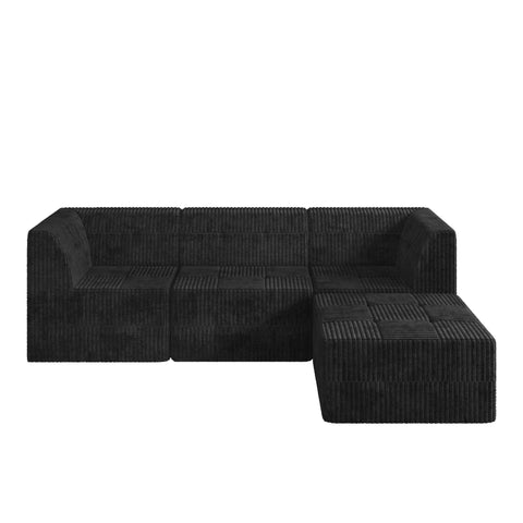 L-Shape Modular Sectional Sofa, DIY Compressed Corduroy Couch in Modern Minimalist Style, Space-Efficient Sleeper Sofa for Living Room and Bedroom