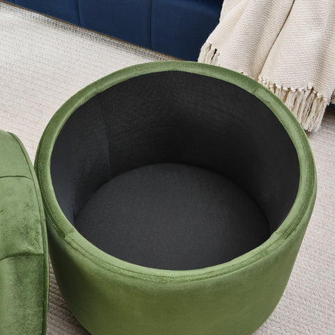 Round Storage Ottoman, multi-functional round flannel button Ottoman, lid can be turned over as a table top, with storage space