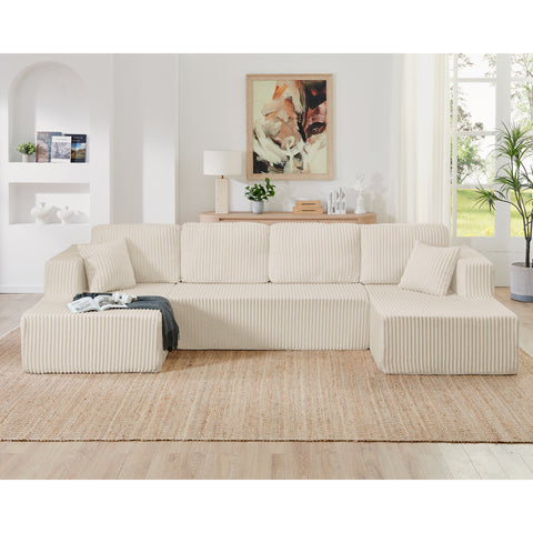 U shape Modular Sectional Sofa, Compressed Sectional Sofa Modern Minimalist Style Corduroy Couch, Sleeper Sofa for Living Room, Bedroom, Comfy Compressed Sofa Couch Space-Efficient Design-green