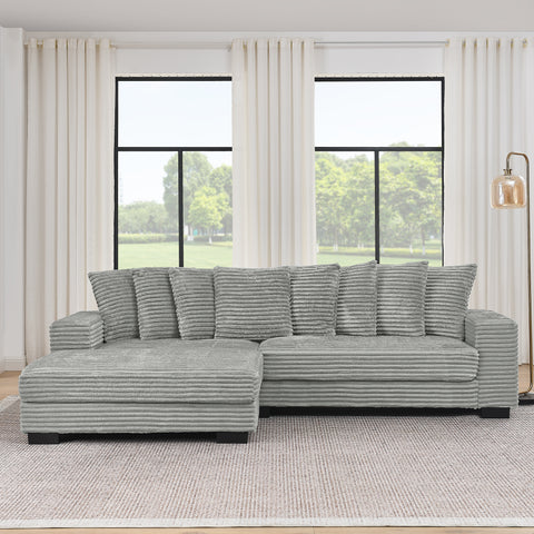Corduroy Tufted Upholstered Sleeper Sectional Sofa, L-Shaped Modular Convertible Sofa , Can freely change the position of the footrests(Assembly is required)