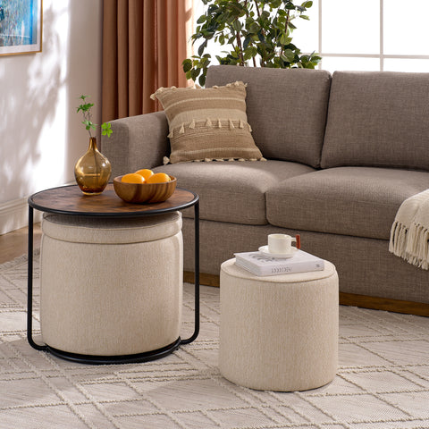 Ottoman, multi-functional combination set table Ottoman, combination of Ottoman and table, with drum stool, with storage space