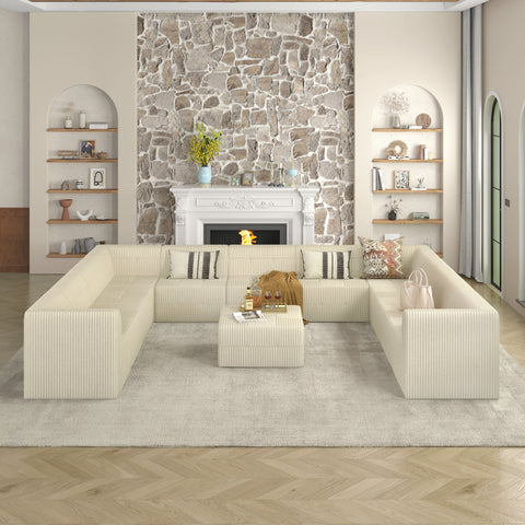 U-Shaped Modular Sectional Sofa, DIY Compressed Corduroy Couch, Modern Minimalist Sleeper Sofa for Living Room & Bedroom, Comfy & Space-Efficient