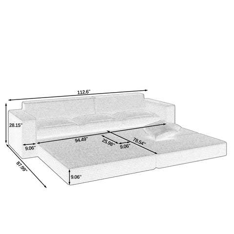 Left Sofa Seat, L-Shape Modular Sectional Sofa, Compressed Corduroy Couch in Modern Minimalist Style, Unfolds into a Bed, Comfy and Space-Efficient for Bedroom