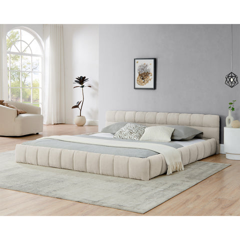 King size Upholstered Bed Frame with Thick Fabric, Chenille Fabric Grounded Queen Size Platform Bed with Headboard and Solid Frame. No Box Spring Needed(88.5''*85.5''*24'')