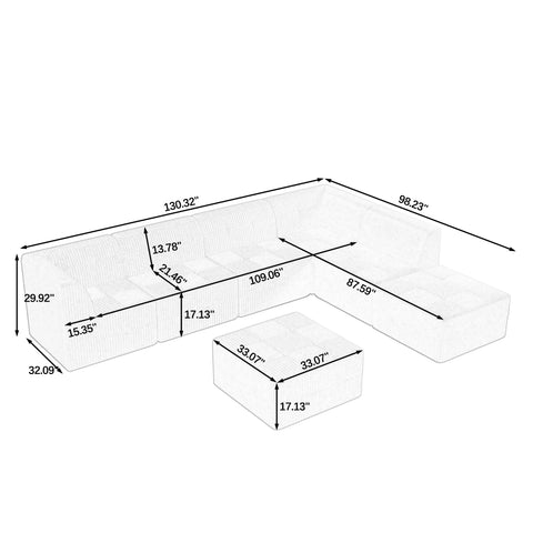 L shape Modular Sectional Sofa,DIY Compressed Sectional Sofa Modern Minimalist Style Corduroy Couch, Sleeper Sofa for Living Room, Bedroom, Comfy Compressed Sofa Couch Space-Efficient Design