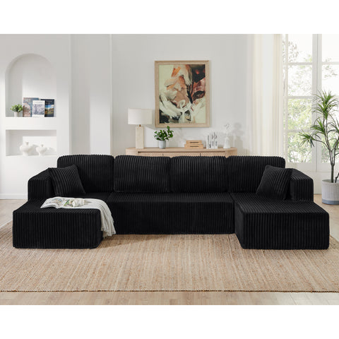 U shape Modular Sectional Sofa, Compressed Sectional Sofa Modern Minimalist Style Corduroy Couch, Sleeper Sofa for Living Room, Bedroom, Comfy Compressed Sofa Couch Space-Efficient Design-green