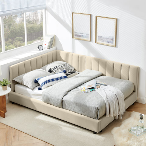 Full Size Upholstered Tufted Bed Frame, Sofa Bed Frame with Comfortable Backrest and Armrests, Full Size Bed for Bedroom, Living Room,Velvet(81''*60''*29.5'')