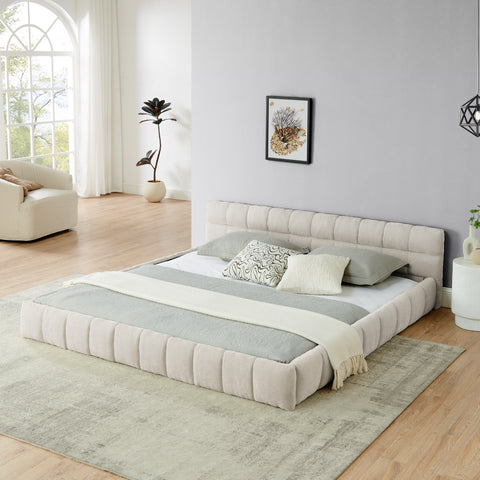 King size Upholstered Bed Frame with Thick Fabric, Chenille Fabric Grounded Queen Size Platform Bed with Headboard and Solid Frame. No Box Spring Needed(88.5''*85.5''*24'')