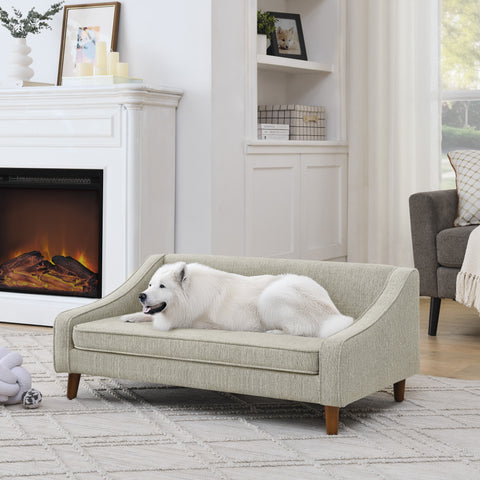 Durable Elevated Dog Sofa Bed,Pet sofa with modern irregular armrest design,Comfortable soft dog sofa-Dark Gray