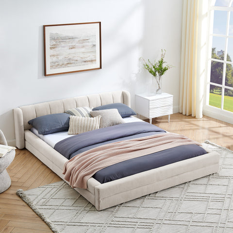 Queen Size Upholstered Bed Frame with Thick Fabric, Chenille Fabric Grounded Queen Size Platform Bed with Headboard and Solid Frame(87''*67''*23.5'')