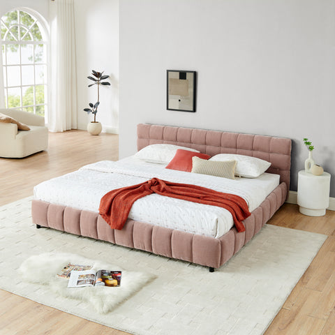 King Size Upholstered Bed ,comfortable upholstered bed frame, Chenille fabric, with headboard and solid bed frame. With drawer for storage.(88.5''*85.5''*31'')
